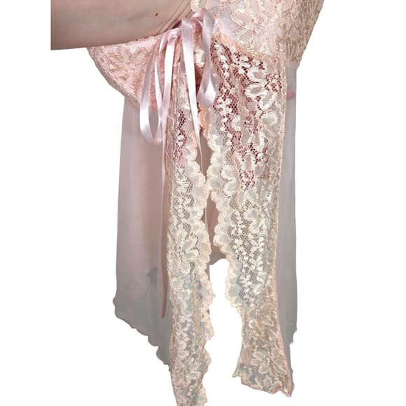 Vintage Y2K Sheer Lace Babydoll Pink Floral Top Romantic Style Coquette Seductiv - Picture 4 of 6